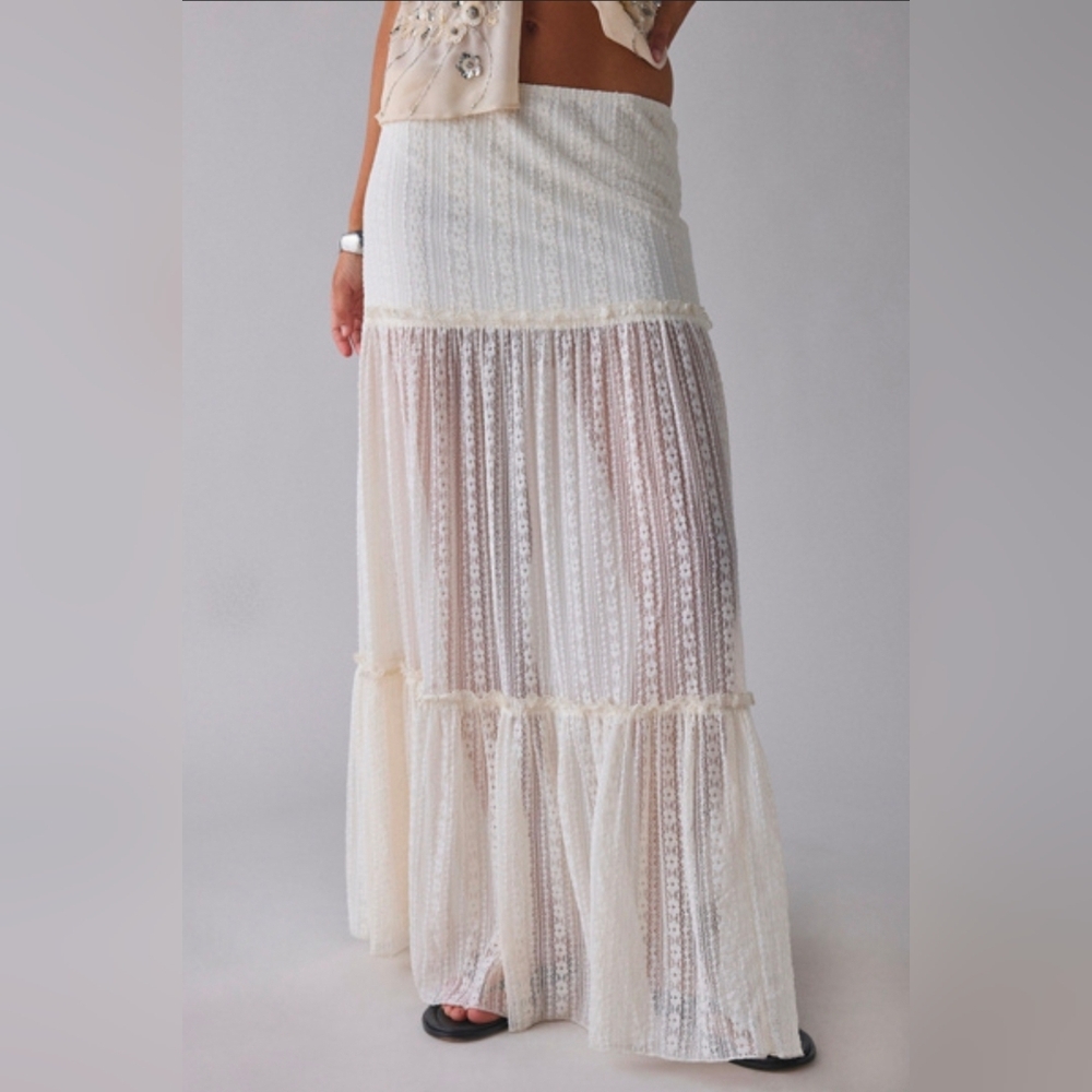 Kimchi Blue Cream Lace Tiered Semi-Sheer Maxi Skirt